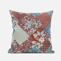 Aqua Red Floral Suede Throw Pillow