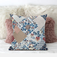 Blue Peach Floral Suede Throw Pillow