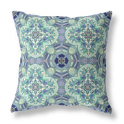 Aqua Blue Cloverleaf Indoor Outdoor Throw Pillow