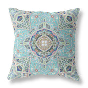 Aqua Blue Floral Geometric Suede Throw Pillow