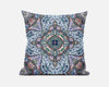 Pale Blue Pink Floral Medallion Suede Throw Pillow