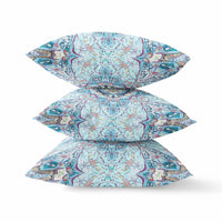 Light Blue Boho Flower Suede throw Pillow