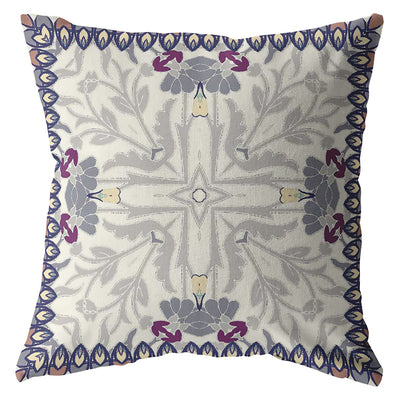 Gray Floral Frame Indoor Outdoor Throw Pillow