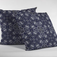 Navy Boho Pattern Indoor Outdoor Throw Pillow