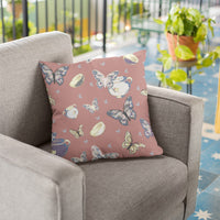 Copper Rose Butterflies Indoor Outdoor Throw Pillow