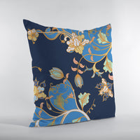 Navy Blue Garden Indoor Outdoor Throw Pillow