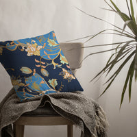 Navy Blue Garden Indoor Outdoor Throw Pillow