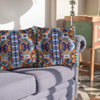 Orange Blue Boho Indoor Outdoor Throw Pillow