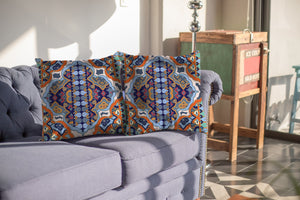 Orange Blue Boho Indoor Outdoor Throw Pillow