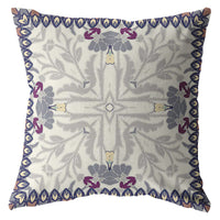 Gray Floral Frame Indoor Outdoor Zippered Throw Pillow