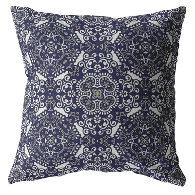 Navy Boho Indoor Outdoor Zippered Throw Pillow