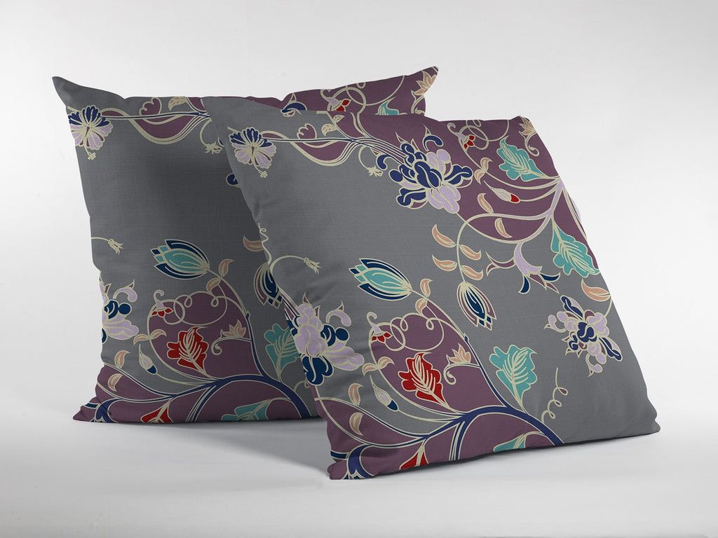 Purple Gray Garden Indoor Outdoor Zippered Throw Pillow