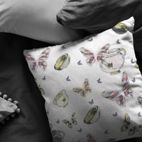 White Butterflies Decorative Suede Throw Pillow