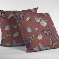 Copper Rose Butterflies Decorative Suede Throw Pillow