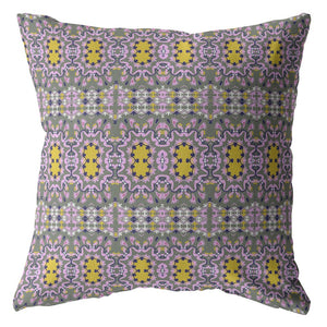 16” Purple Yellow Geofloral Suede Throw Pillow