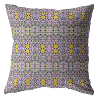 20” Purple Yellow Geofloral Suede Throw Pillow