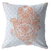 18” Blue Orange Hamsa Boho Suede Throw Pillow