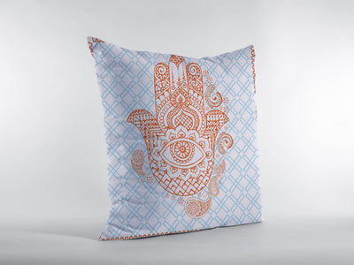 20” Blue Orange Hamsa Boho Suede Throw Pillow