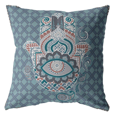 16” Slate Blue Hamsa Boho Suede Throw Pillow