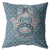 18” Slate Blue Hamsa Boho Suede Throw Pillow