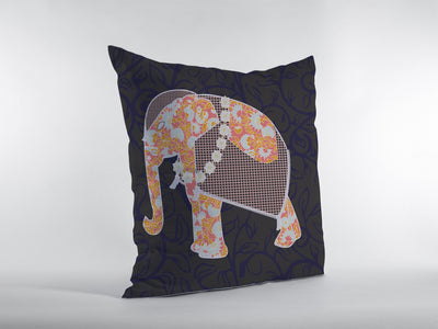 16” Orange Elephant Decorative Suede Throw Pillow