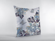 18” Gray White Butterfly Suede Throw Pillow