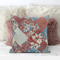 Aqua Red Floral Zippered Suede Throw Pillow