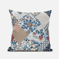 Blue Peach Floral Zippered Suede Throw Pillow