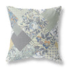 Gray Cream Boho Floral Indoor Outdoor Throw Pillow