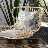 Gray Cream Boho Floral Indoor Outdoor Throw Pillow