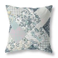 Teal White Boho Floral Indoor Outdoor Throw Pillow