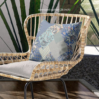 Gray Blue Boho Floral Indoor Outdoor Throw Pillow