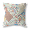 Cream Red Boho Floral Indoor Outdoor Throw Pillow