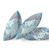 Aqua Navy Boho Floral Indoor Outdoor Throw Pillow