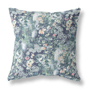 16" Gray Indigo Springtime Indoor Outdoor Throw Pillow