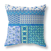 16"X16" Blue And White Microsuede Patchwork Zippered Pillow