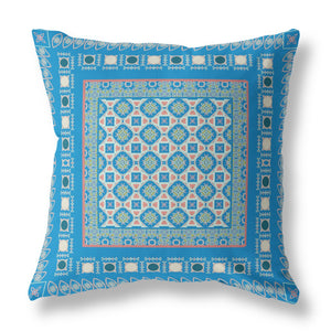 20" X 20" Blue And Pink Floral Zippered Suede Throw Pillow