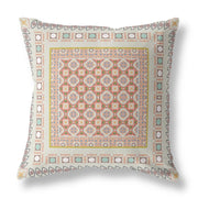 18" X 18" Off White And Orange Floral Zippered Suede Throw Pillow