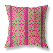 16" X 16" Pink And Green Geometric Zippered Suede Throw Pillow