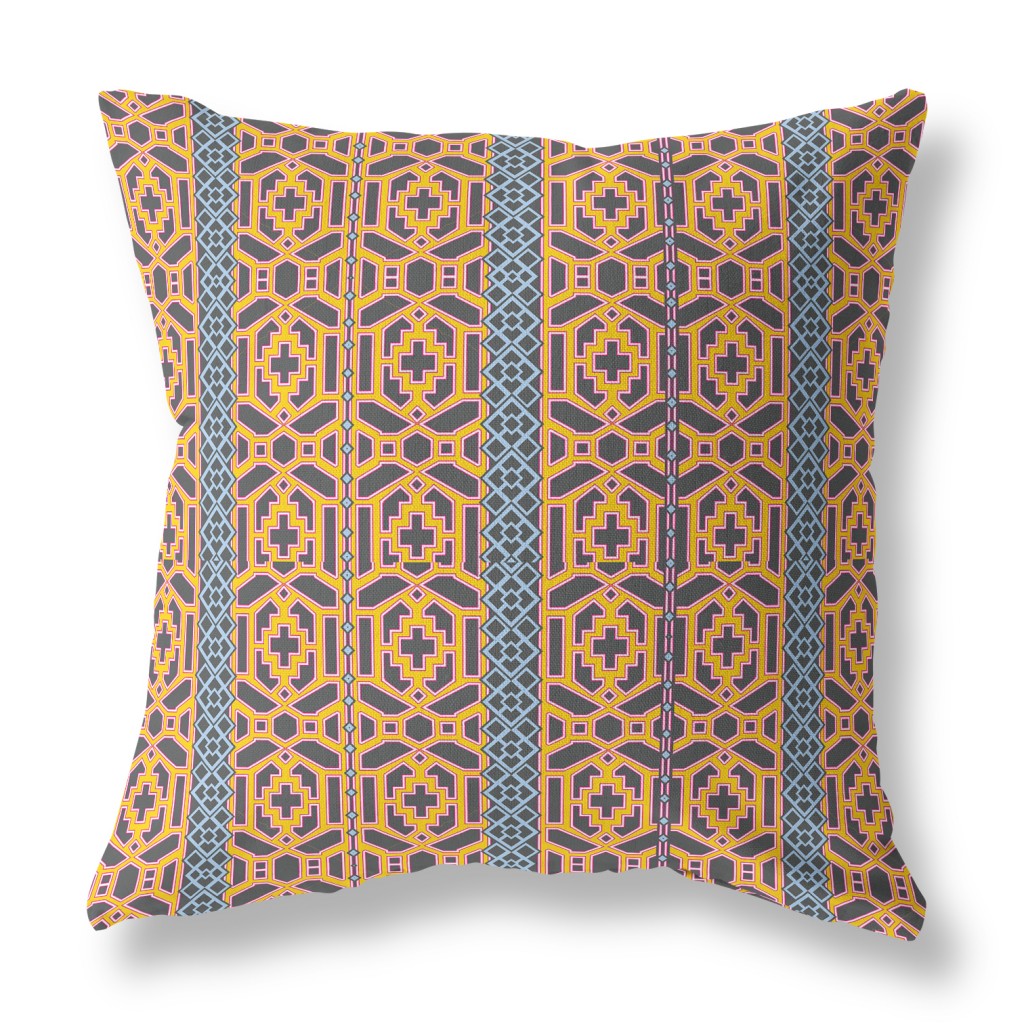 16" X 16" Brown And Yellow Geometric Zippered Suede Throw Pillow