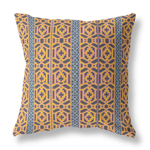 16" X 16" Brown And Yellow Geometric Zippered Suede Throw Pillow