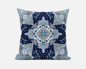 18"X18" Indigo Microsuede Geometric Zippered Pillow