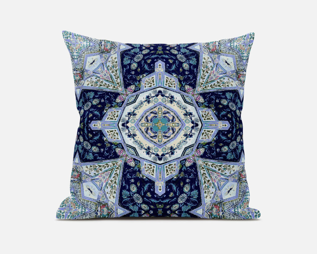 20"X20" Indigo Microsuede Geometric Zippered Pillow