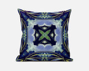 16" X 16" Peacock Blue Light Blue Geometric Zippered Suede Throw Pillow