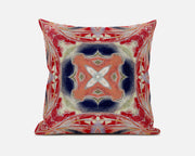 18" X 18" Red Indigo Green Cream Geometric Zippered Suede Throw Pillow