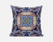 20" X 20" Sky Blue Indigo Muted Peach Geometric Zippered Suede Throw Pillow