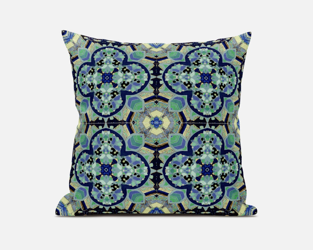 16"X16" Aquamarine Microsuede Quatrefoil Zippered Pillow