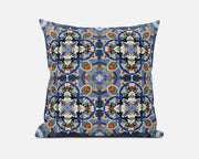 18"X18" Blue And Orange Microsuede Quatrefoil Zippered Pillow