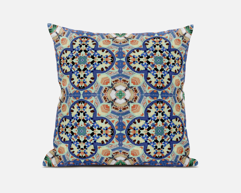 18"X18" Blue And Purple Microsuede Quatrefoil Zippered Pillow