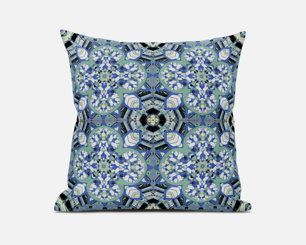 20"X20" Blue And Green Microsuede Quatrefoil Zippered Pillow